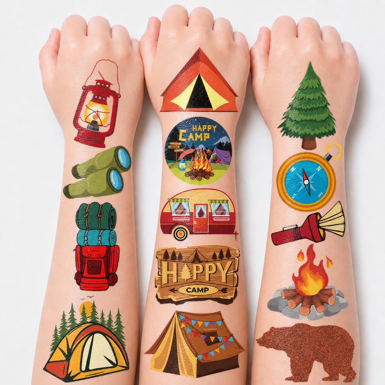 60 PCS Camp Camping Temporary Tattoos for Kids - Perfect for School Rewards Camping 60 PCS - Multicolor