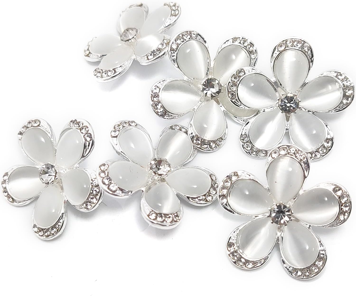 10 PCS 25-mm Embellishing Rhinestone Flower Shape Shank Buttons Sewing Accessories Silver-1" (Pack of 2)
