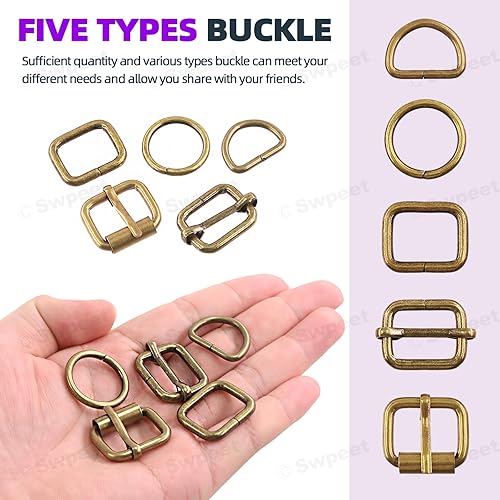 Miniatura 6 de Swpeet 50 hebillas de metal de 5 estilos, hebillas de rodillo de metal, hebillas deslizantes ajustables de metal, anillo D, anillo circular, anillo