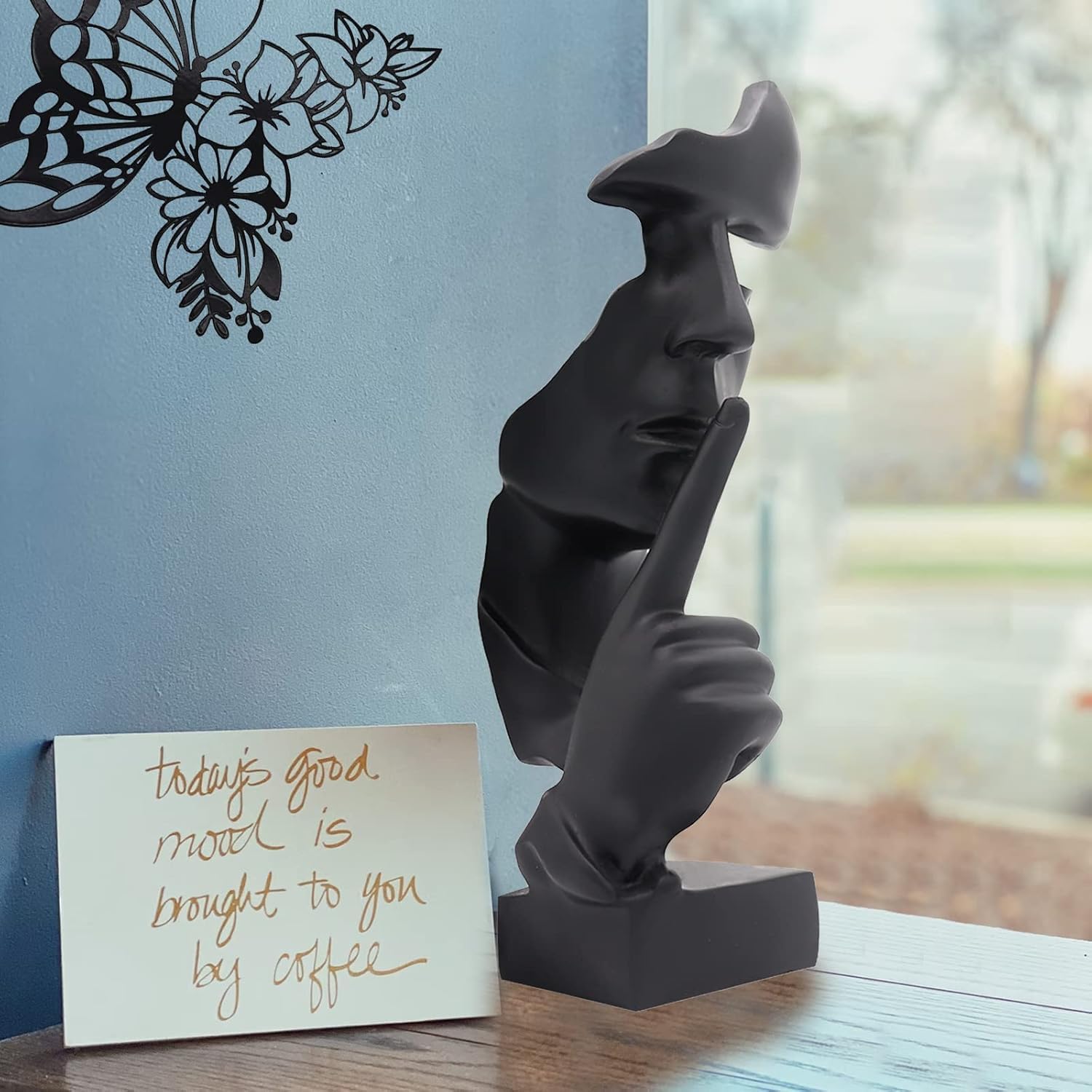 Huhote Thinker Statue, Silence is Gold Abstract Art Sculpture, Ponder Statue, Creative Resin Figurine, Modern Home Ornament - Image 2
