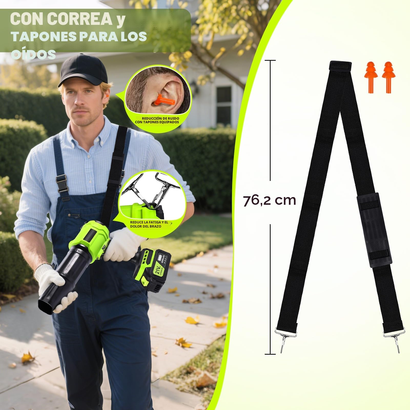Soplador de Hojas, Soplador Turbo Jet, Soplador de Aire Potente con 2 Baterías 800000 RPM, Ideal para Jardín, Coche, Patio, Nieve y Camping, Verde Lima