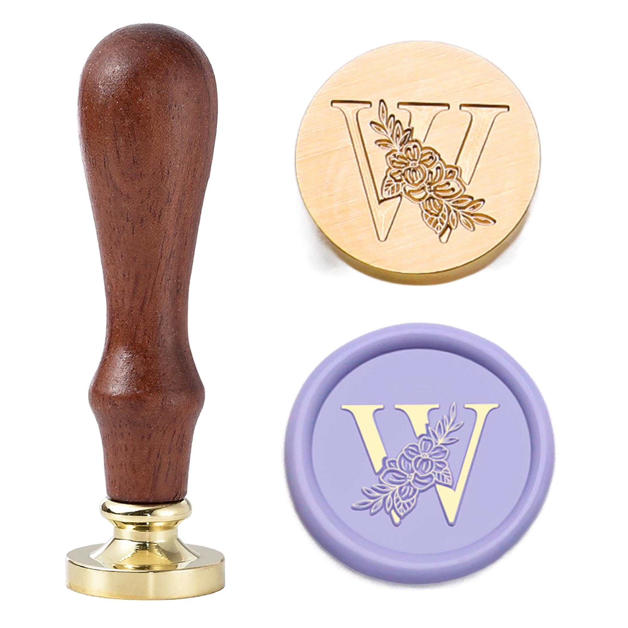 Statice Letter W Wax Seal Stamp - Initial Sealing Wax Stamp with Flower,0.98 inch/25mm Brass Alphabet Graphic Stamp for Envelopes,Invitations or Valentine's Day Gifts โ image 1