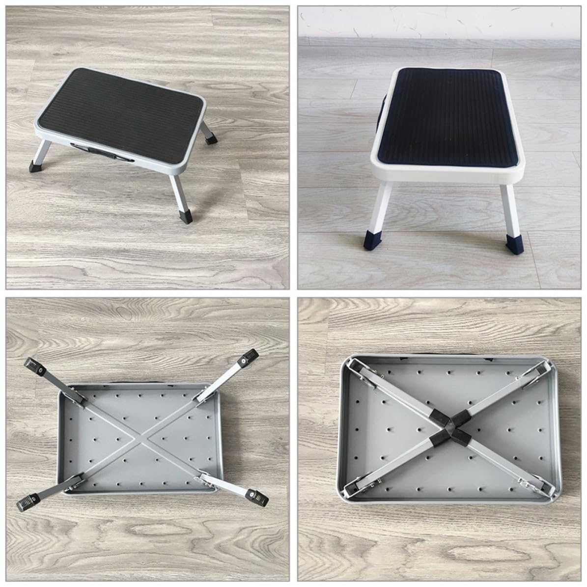 Hemobllo Taburete de Escalón Plegable de Metal Patas de Goma Antideslizantes, Portátil y Multiusos para Uso en Interiores, Capacidad de Carga Fuerte