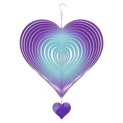 Wind Spinner Outdoor Heart-Shaped 3D Windmill Purple Gradient Stainless Steel Hanging Wind Spinners for Holidays Housewarmings Decoration
