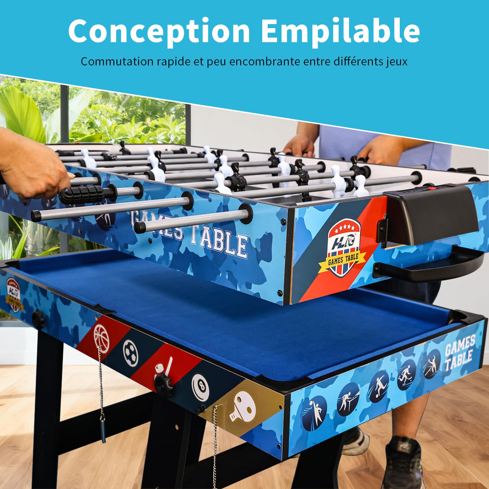 Table multijeux 5 en 1 pour Enfants Jouez au ping-Pong Billard Football Hockey et Basket Parfaite pour Adultes Enfants idéale Jeux Groupe Cadeau génial Partager Moments Joie
