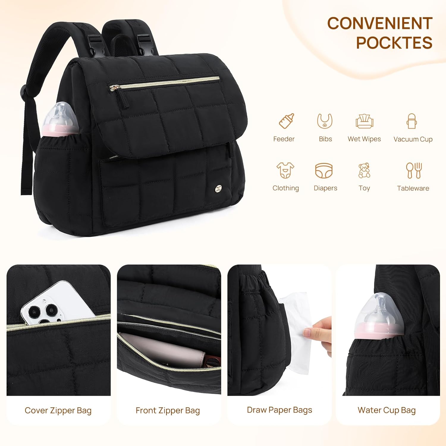 Telena Water Bottle Holder with Diaper Bag Backpack