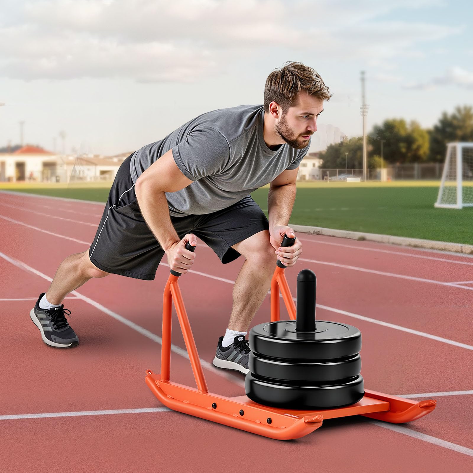 VEVOR Slitta con Pesi, Compatibile con Dischi da 25 e 51 mm Slitta per Allenamento di Forza e Forza per Esercizi Atletici, Attrezzatura per Allenamento Fitness con Maniglia, Arancione