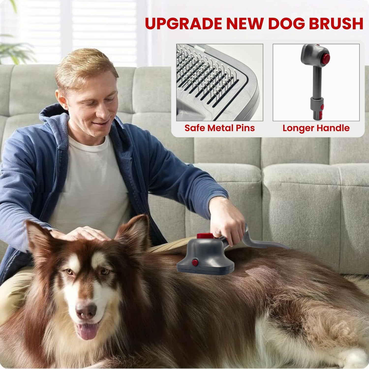 Dog Brush Vacuum Attachment for Miele Classic C1 C2 C3, Shark NV350 NV500 NV501 HV300 HV371 HV372 & Small Shop Vacs (1-1/4'' Vacuum Hose) - Pet Grooming/Removal Attachment for Dogs Cats