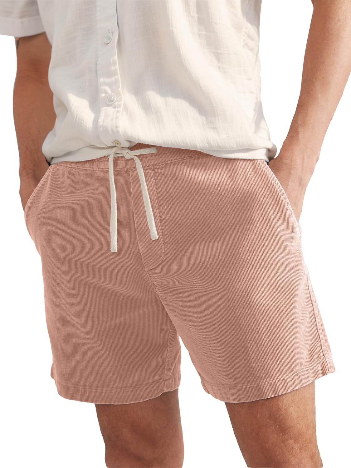 PLEPAN Mens Corduroy Shorts 5 Inch Casual Elastic Waist Drawstring Lightweight Summer Beach Shorts with Pockets
