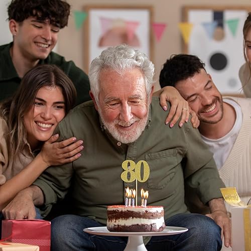 Miniatura 5 de 16 piezas de centros de mesa de cumpleaños número 80 con purpurina de doble cara para mesas número 80, decoración de fiesta, suministros de