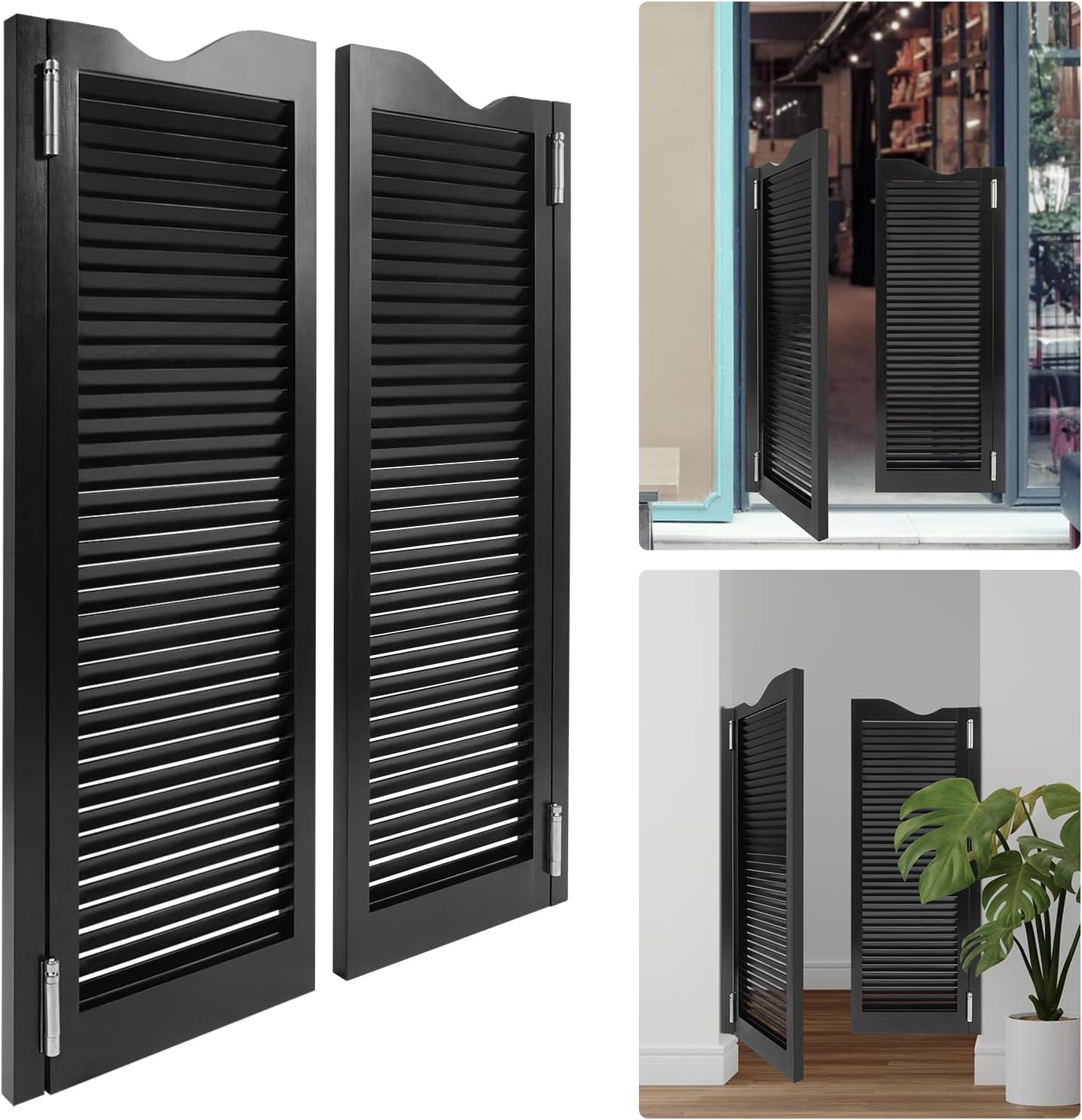 Saloon Doors Swinging, 35.43" X 47.24" Wood Cafe Door with Hinges Wood Heavy Duty Swinging Half Door for Doorway Bar Kitchen Decor Bifold Barn Doors - Black