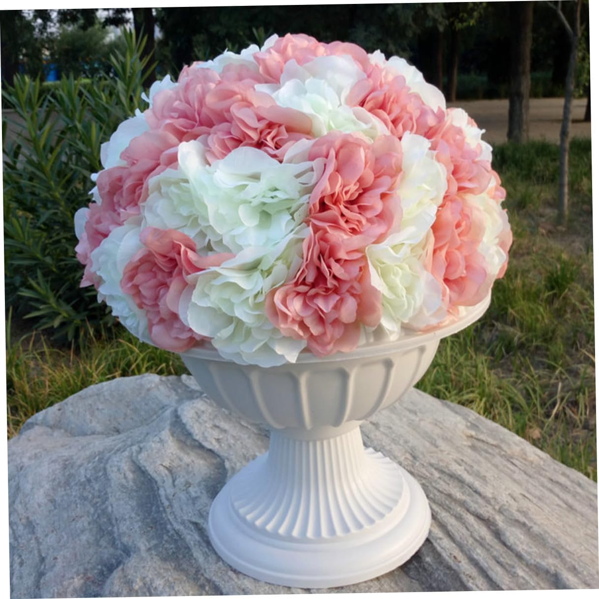 Hemoton Vintage Roman Flower Pot Set of 2 Plastic Planters Decorative Outdoor Wedding Urn Pillar for Home Garden Patio Rustic Retro Plant Container