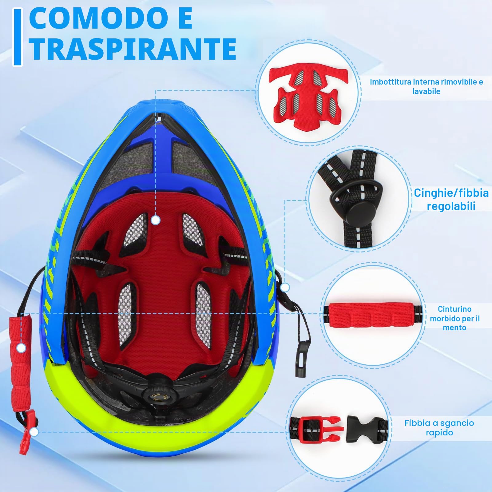 Casco da Bicicletta per Bambini, Caschi di Guida per Bimbo con Mentoniera Staccabile, Casco Integrale per Bambini e Adolescenti, Unisex 52-56 cm, per Balance Bike Scooter Roller Skates