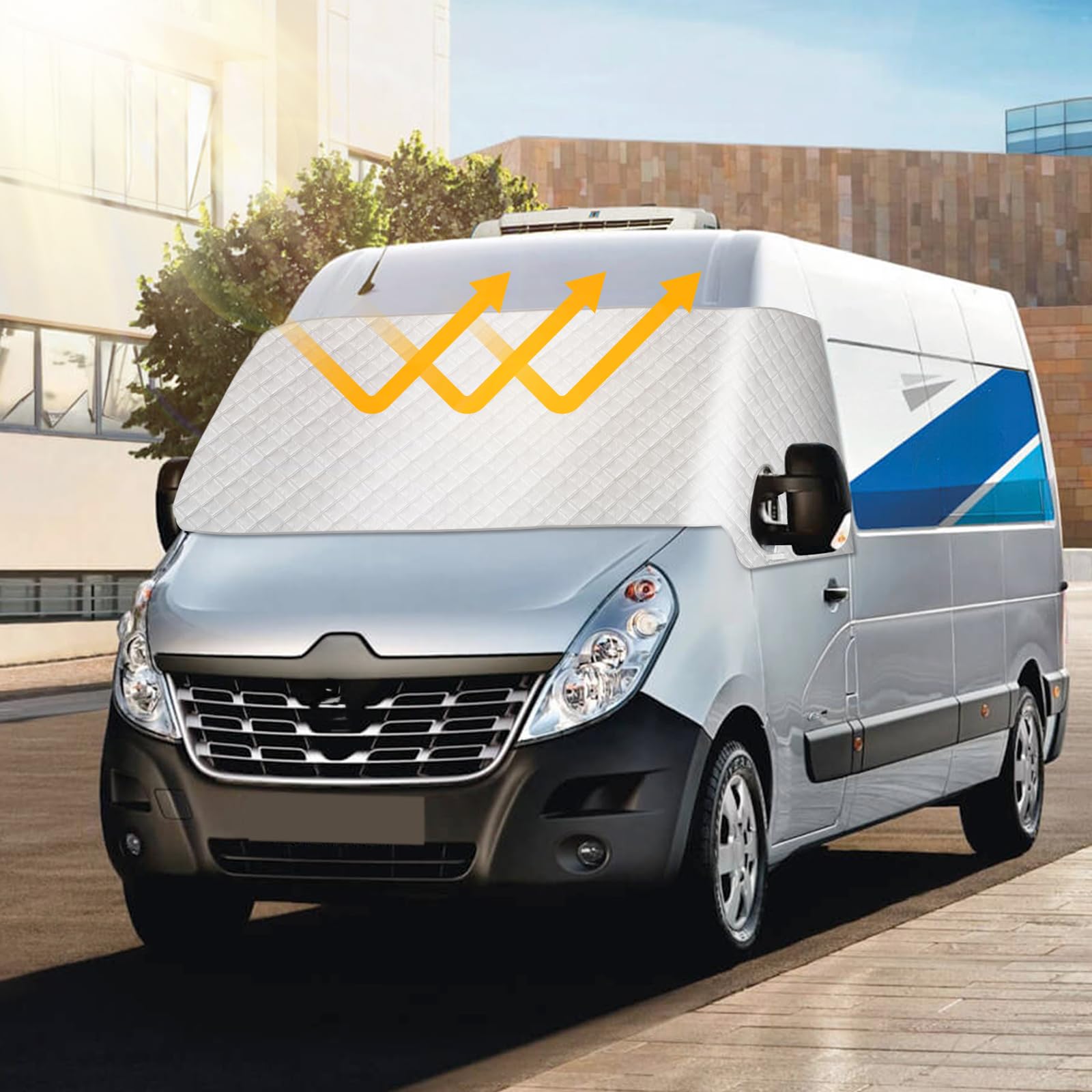 Housse de Pare-Brise Avant Compatible avec Renault Master 2010-2024 Opel Movano 2010-2021, Extérieur Pare-Soleil de Fenêtre Camping-Car Contre Soleil Neige Gel