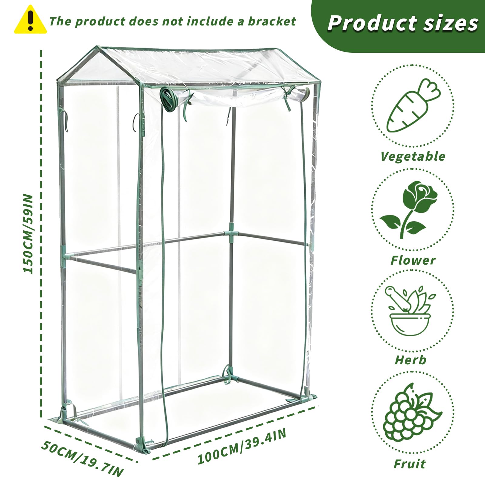 Chiaro PVC Piccolo Copertura della Casa, 100x50x150cm, Serra da Giardino, Serra da Balcone, per Prevenire Danni alle Piante Causati dal Gelo, Cornice non Inclusa