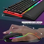RedThunder K10 Wired Gaming Keyboard and Mouse and Wrist Rest Combo, RGB Backlit, Anti-ghosting Keyboard + 7D 7200 DPI Mice+Soft Leather Wrist Rest 3 in 1 PC Gamer Accessories(Black)
