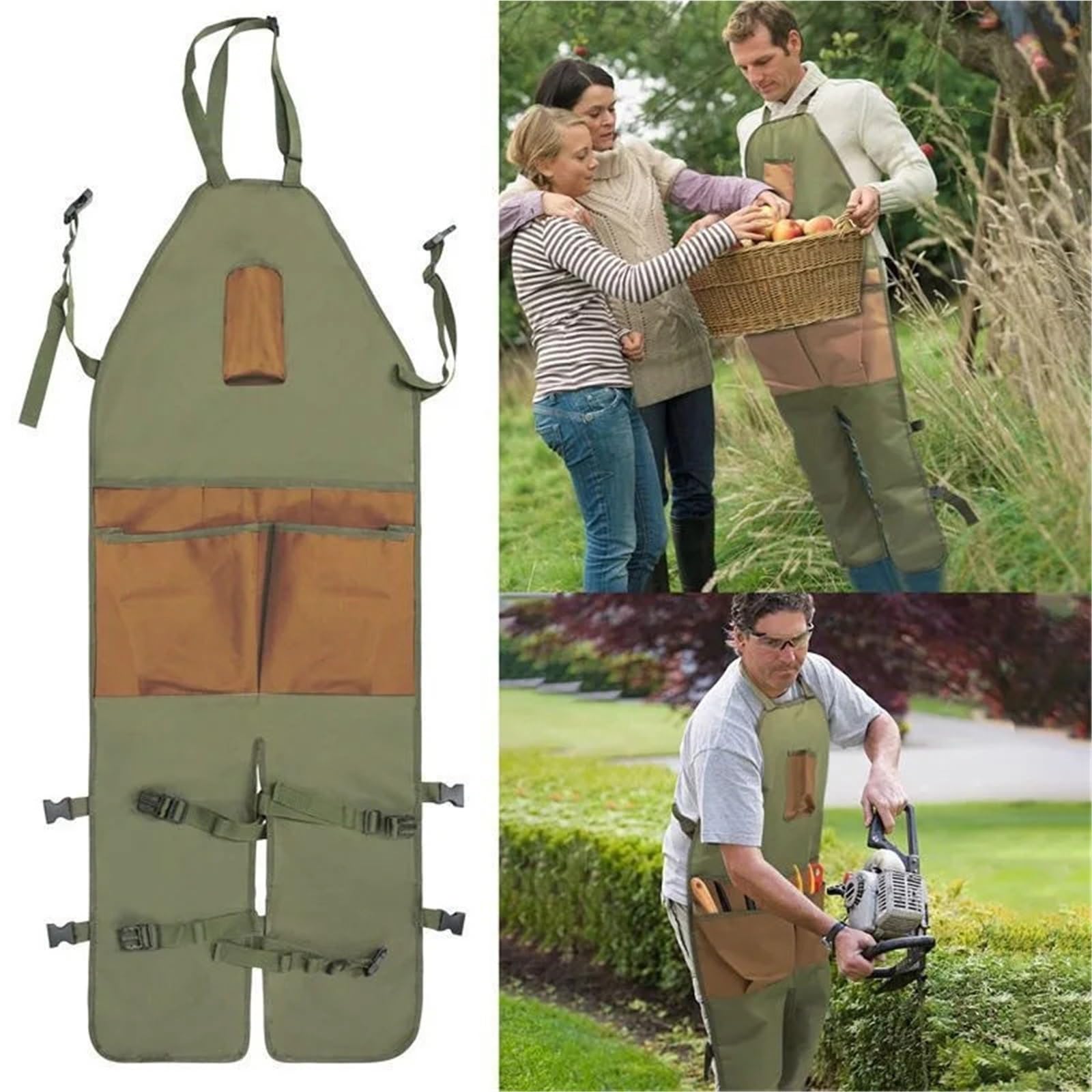 Schürze Herren Oxford-Stoffschürze mit mehreren Taschen, Garten-Beschneidungsschürze aus Oxford-Stoff, farblich passende verlängerte Garten-Leggings, Schürze, Beinschutz
