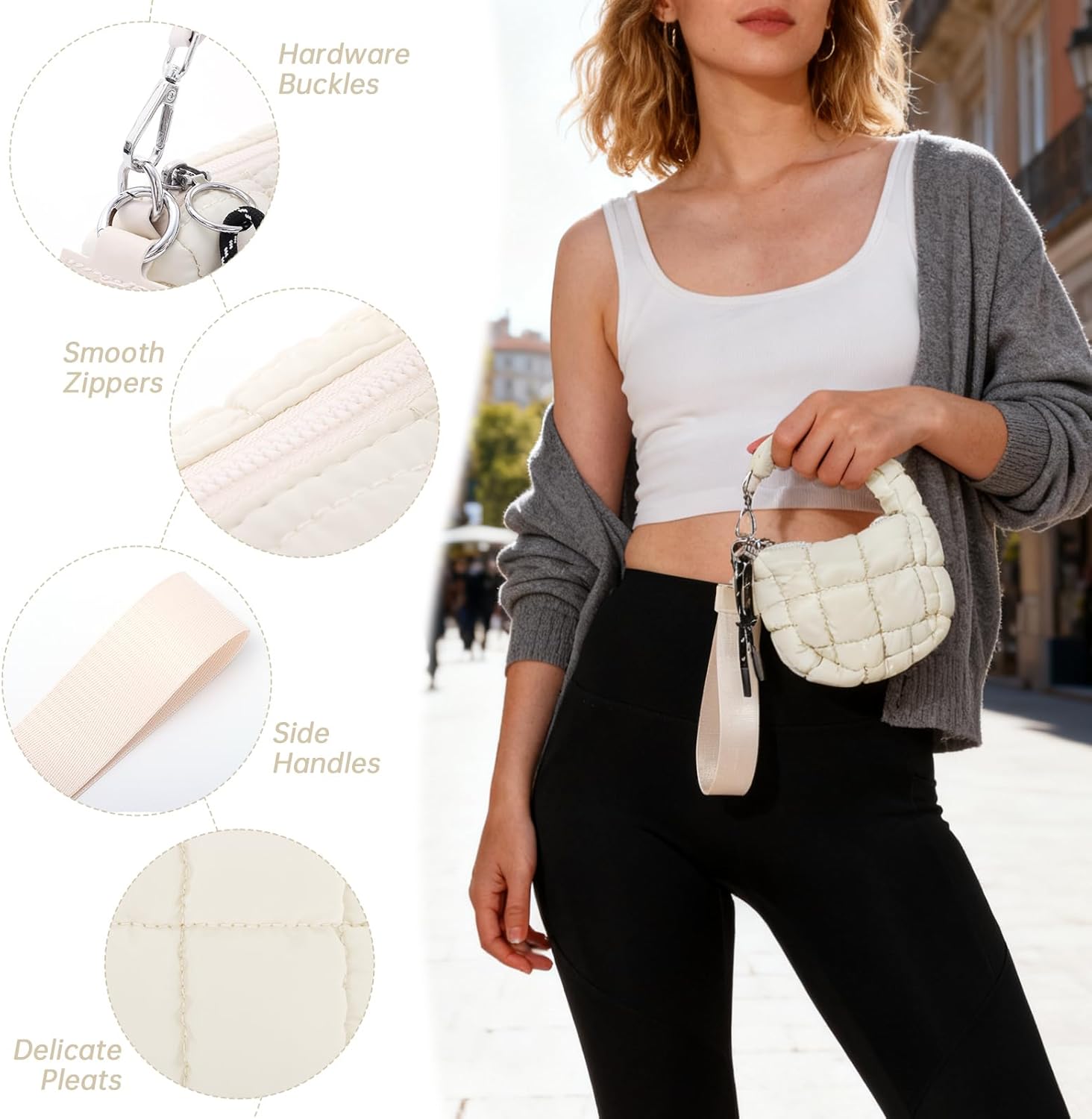 SUKUTU Mini Quilted Wristlet Bag for Women Cute Puffer Earphone Purse Bag Charm Pouch - Image 5