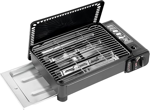 Butane Camp Stove with Safety Lock, Portable Gas Grill for Outdoor Cooking, Picnics, Backpacking and Tailgate BBQ
