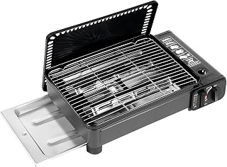 Portable Butane Gas Stove,16.3in L Butane Grill Stove W/Grilling Net+Food Clip, Adjustable Firepower & Butane Canister Lock For Camping, Traveling, Trekking, And Outdoor Cooking.