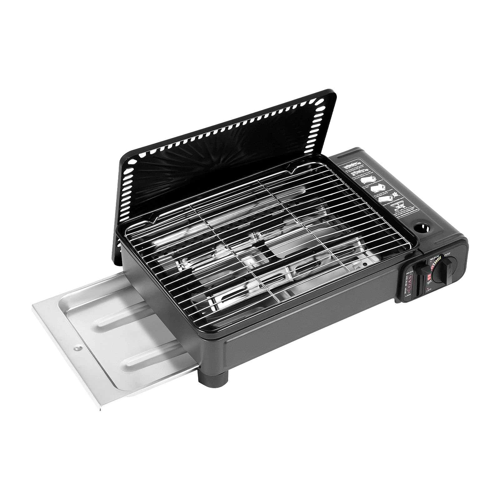 Barbecue de camping avec grille de cuisson à gaz - Kit de barbecue portable à cassette - Cuisinière à gaz - Barbecue d'extérieur - Barbecue de table pour pique-nique, jardin, terrasse, camping, voyage