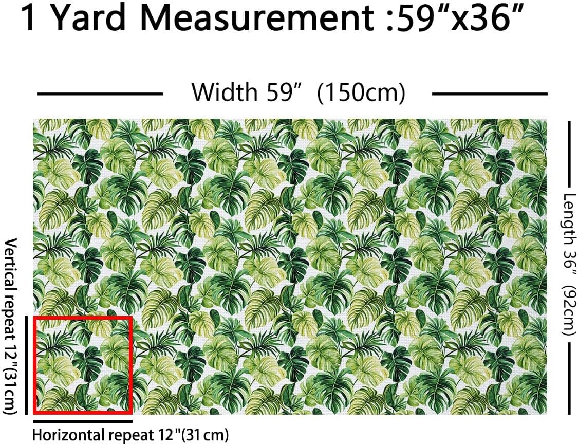 Green Palm Leaves Fabric by The Yard Watercolor Botanical Natural Leaf No Stretch Fabrics for Sewing Supplies Tropical Plants Soft Flannel Polyester Fabric for DIY Home Accents 2 Yard Bolt,72"x59"