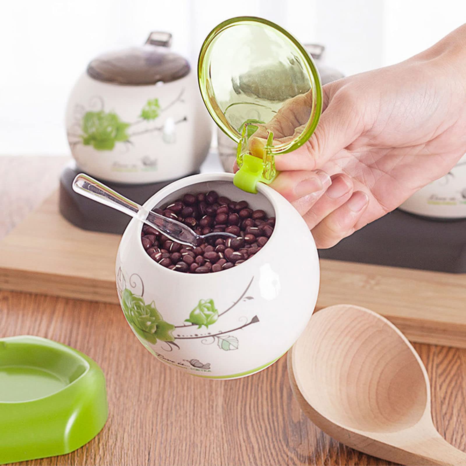 Tarro de especias de porcelana, azucarero, azucarero con tapa, botes de azúcar de café de cerámica, azucarero, tarro de especias de recipiente de azúcar, bote de condimento de salero-marrón-2 juegos (