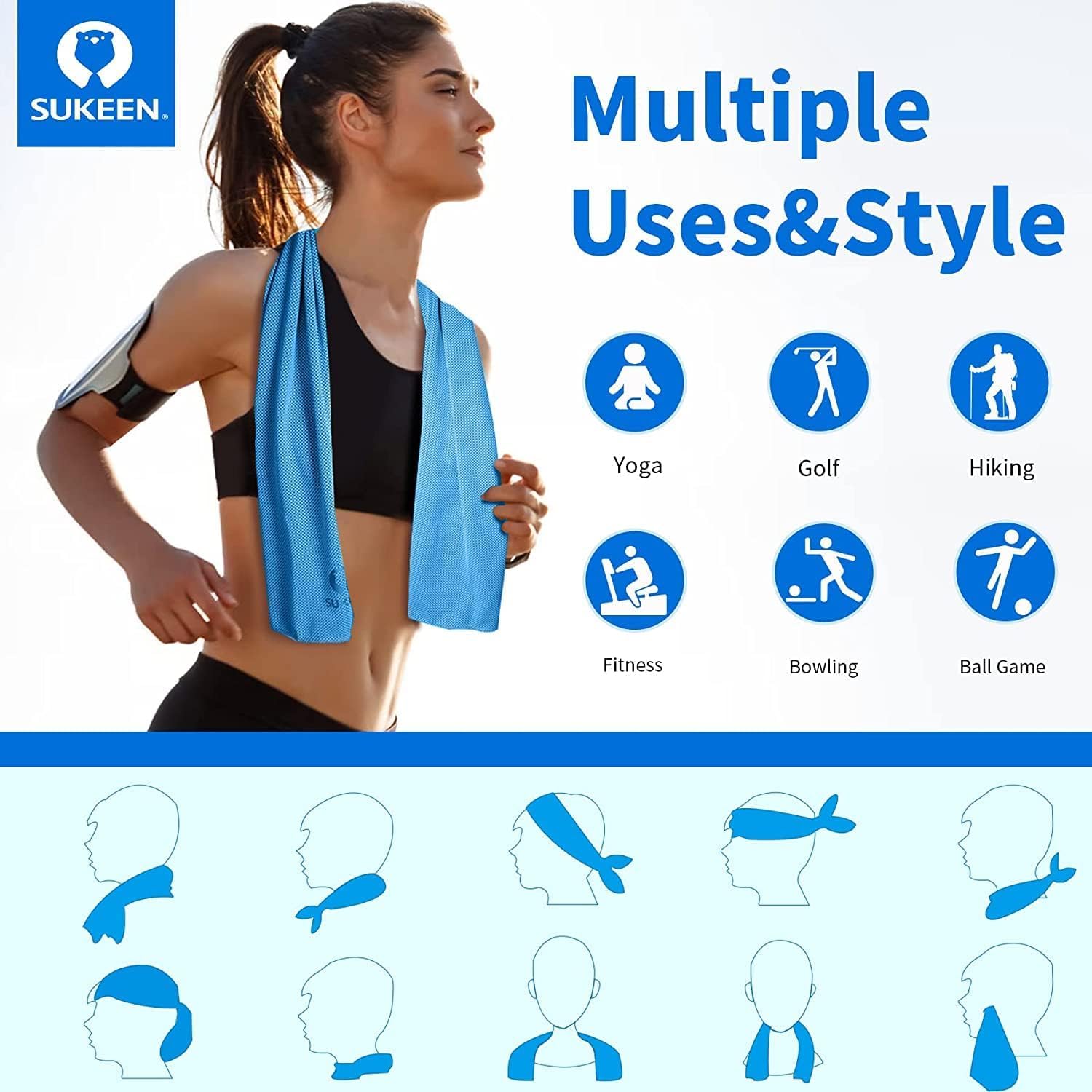 Sukeen Lot de 12 Serviettes rafraîchissantes, Serviettes rafraîchissantes, Serviettes rafraîchissantes pour Le Cou, Serviette de Sport pour Homme et Femme