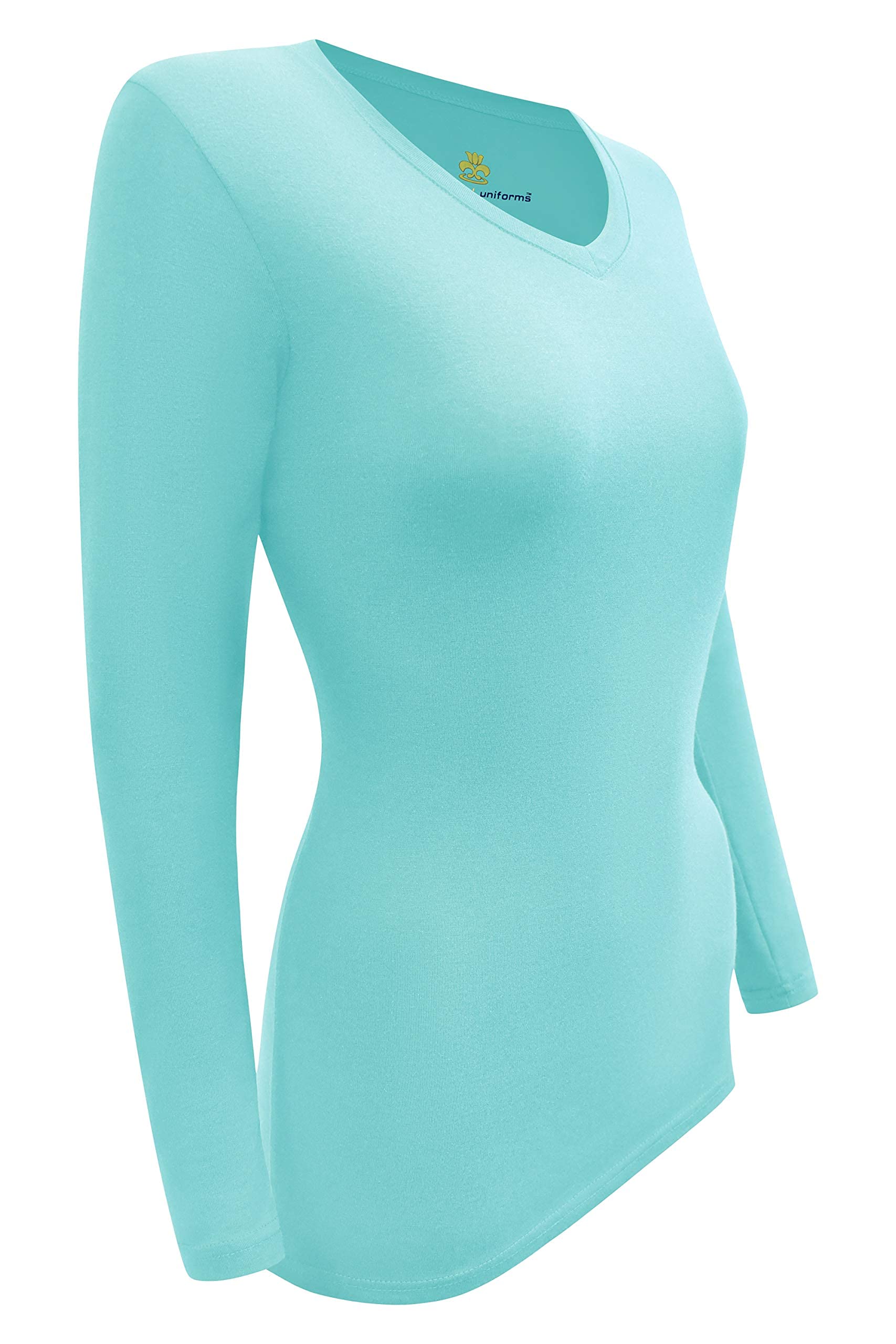 Natural Uniforms Women's Under Scrub Tee V-Neck Long Sleeve T-Shirt (Aqua, X-Large)