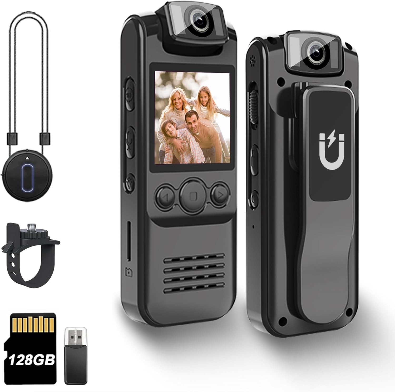 1080P Body Camera with Audio and Video Recording, 128GB Mini Wearable Cam with Magnetic Lanyard, Body Worn Camera for Travel, Cycling, Work Security, Police Law Enforcement
