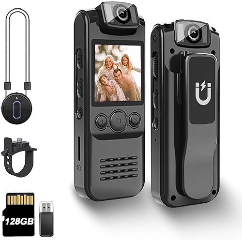 1080P Body Camera with Audio and Video Recording, 128GB Mini Wearable Cam with Magnetic Lanyard, Body Worn Camera for Travel, Cycling, Work Security, Police Law Enforcement