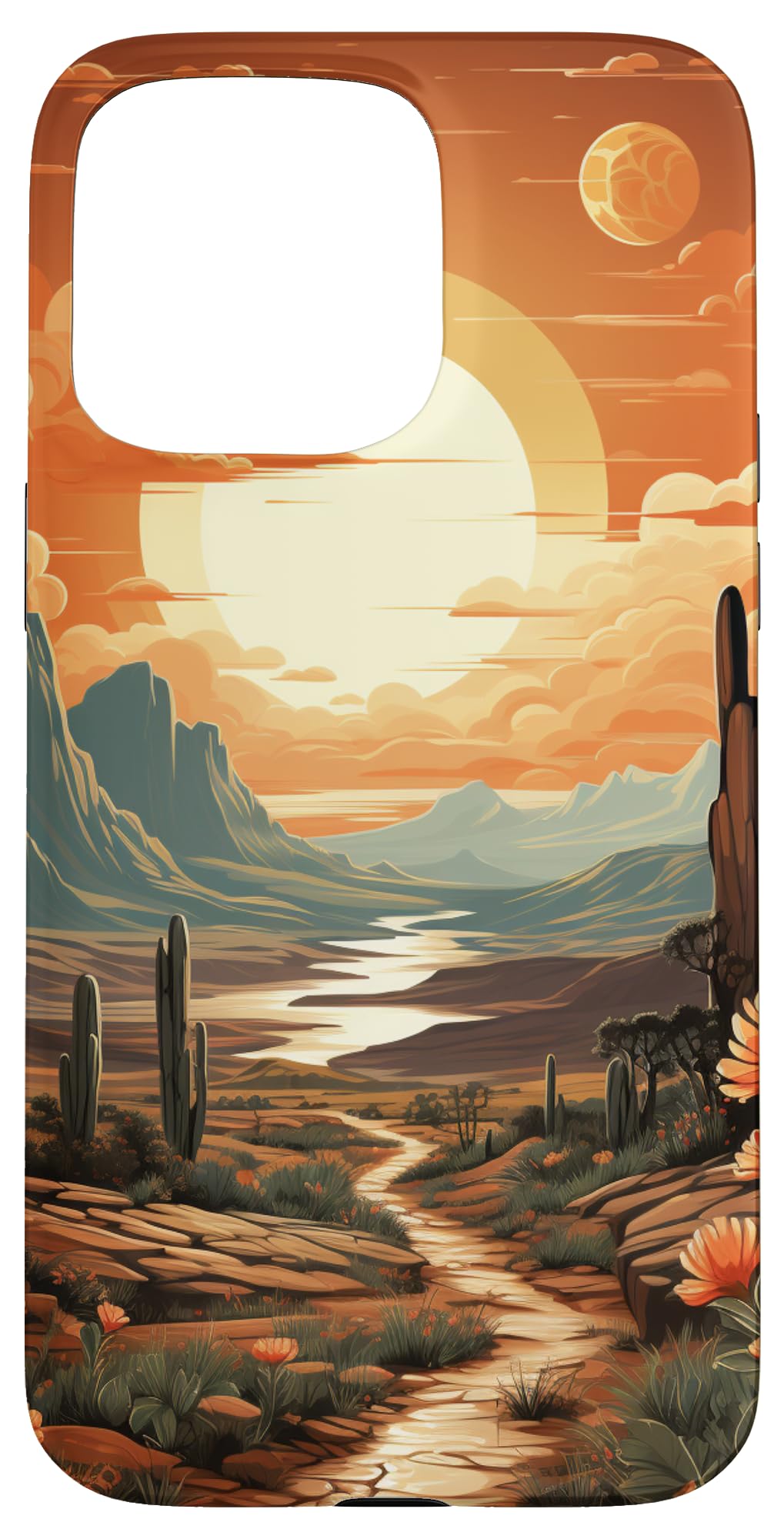 Abstract Mountains Cactus Desert Landscape in Terracotta Case for iPhone 15 Pro Max