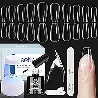 Beetles Kit de unhas de gel macio caixão médio conjunto de extensão de unhas fácil 5 em 1 base de cola de unha com pontas de unhas pré-moldadas e lâmpada de LED cortador de unhas acrílico presentes