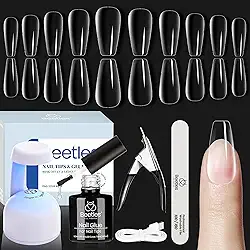 Beetles Kit de unhas de gel macio caixão médio conjunto de extensão de unhas fácil 5 em 1 base de cola de unha com pontas de unhas pré-moldadas e lâmpada de LED cortador de unhas acrílico presentes