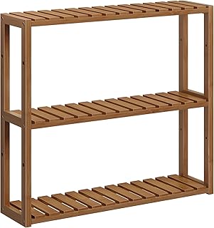 SONGMICS Bamboo Bathroom Shelf, 3-Tier Adjustable Plants Rack, Wall-Moun...