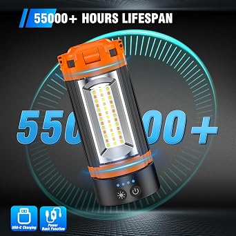 AKOFUN 12000mAh Camping Light with Stand, Rechargeable Work Light, 10000 Lumen Dimmable Cordless Work Light with 3 LED Lamp Heads, Magnetic Emergency Flashlight with 79 Detachable Tripod