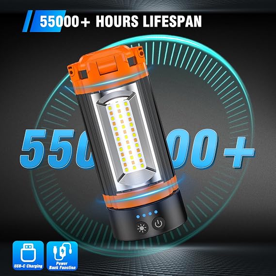 AKOFUN 12000mAh Camping Light with Stand, Rechargeable Work Light, 10000 Lumen Dimmable Cordless Work Light with 3 LED Lamp Heads, Magnetic Emergency Flashlight with 79 Detachable Tripod