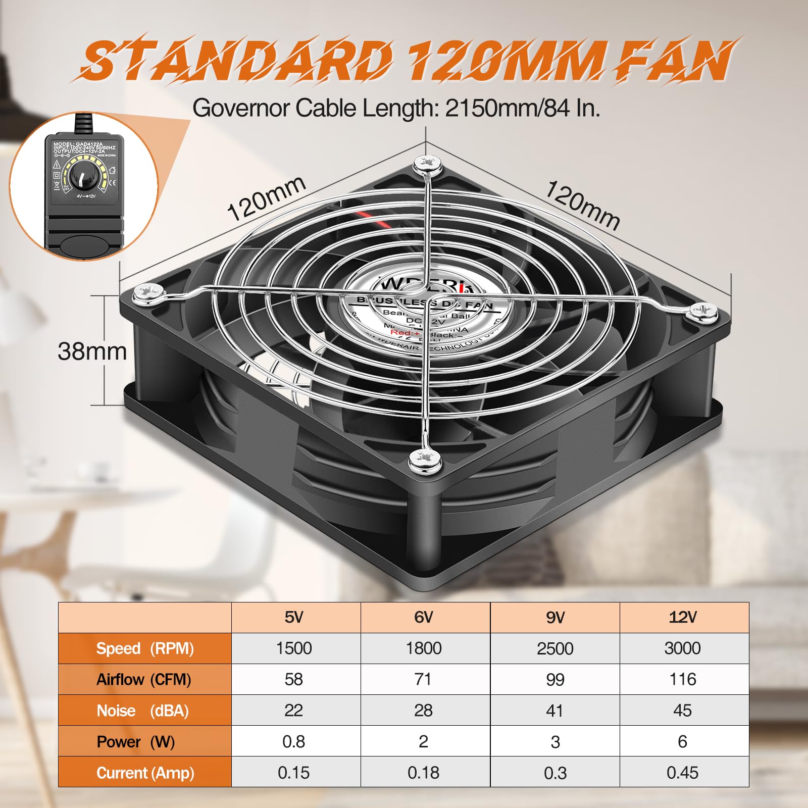 Ventola piccola e potente per computer 120 mm x 38 mm AC 110 V 120 V 220 V 240 V a velocità variabile per server rack, raffreddamento, ventilazione, progetti di scarico