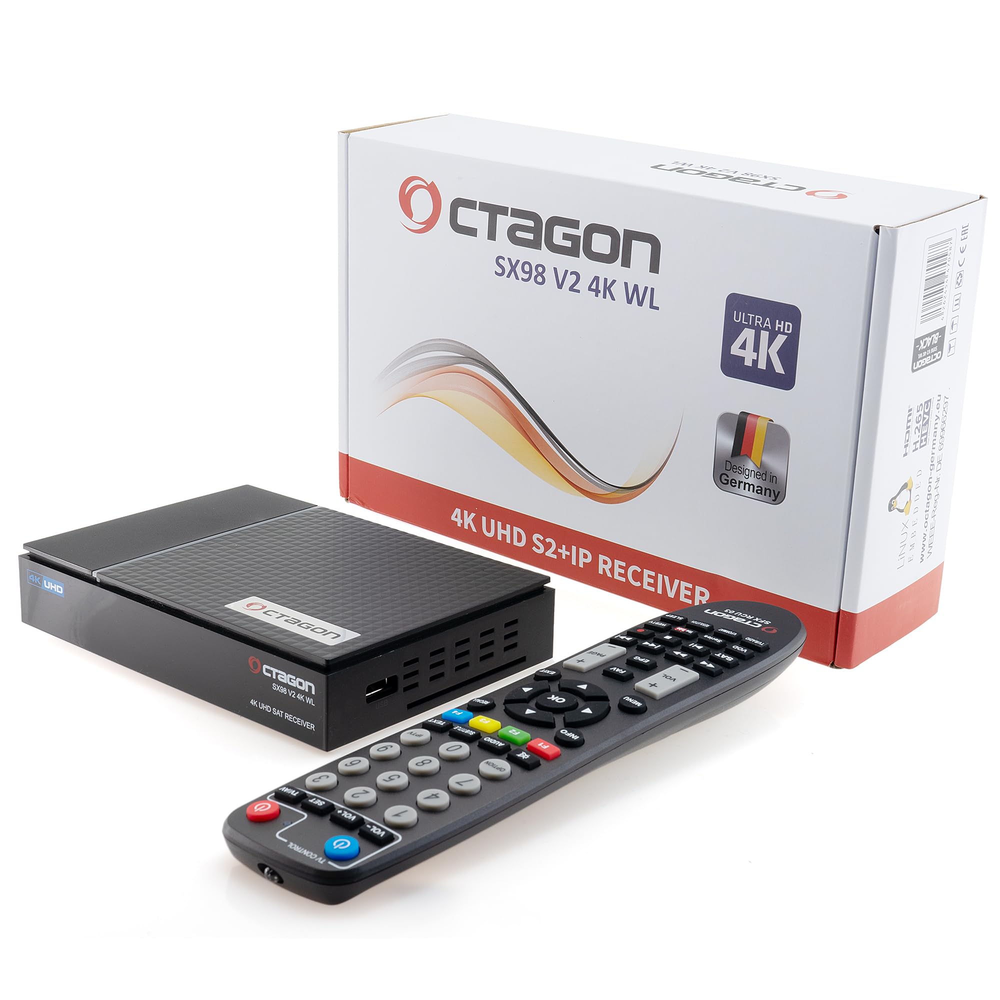 OCTAGON SX98 V2 4K UHD Linux Sat Receiver mit WLAN Mediathek YouTube Internet Radio, Ful HD HDMI, Satelliten Receiver HD-Receiver, Digital Sat-Receiver für Satellitenschüssel Satellit Fernseher