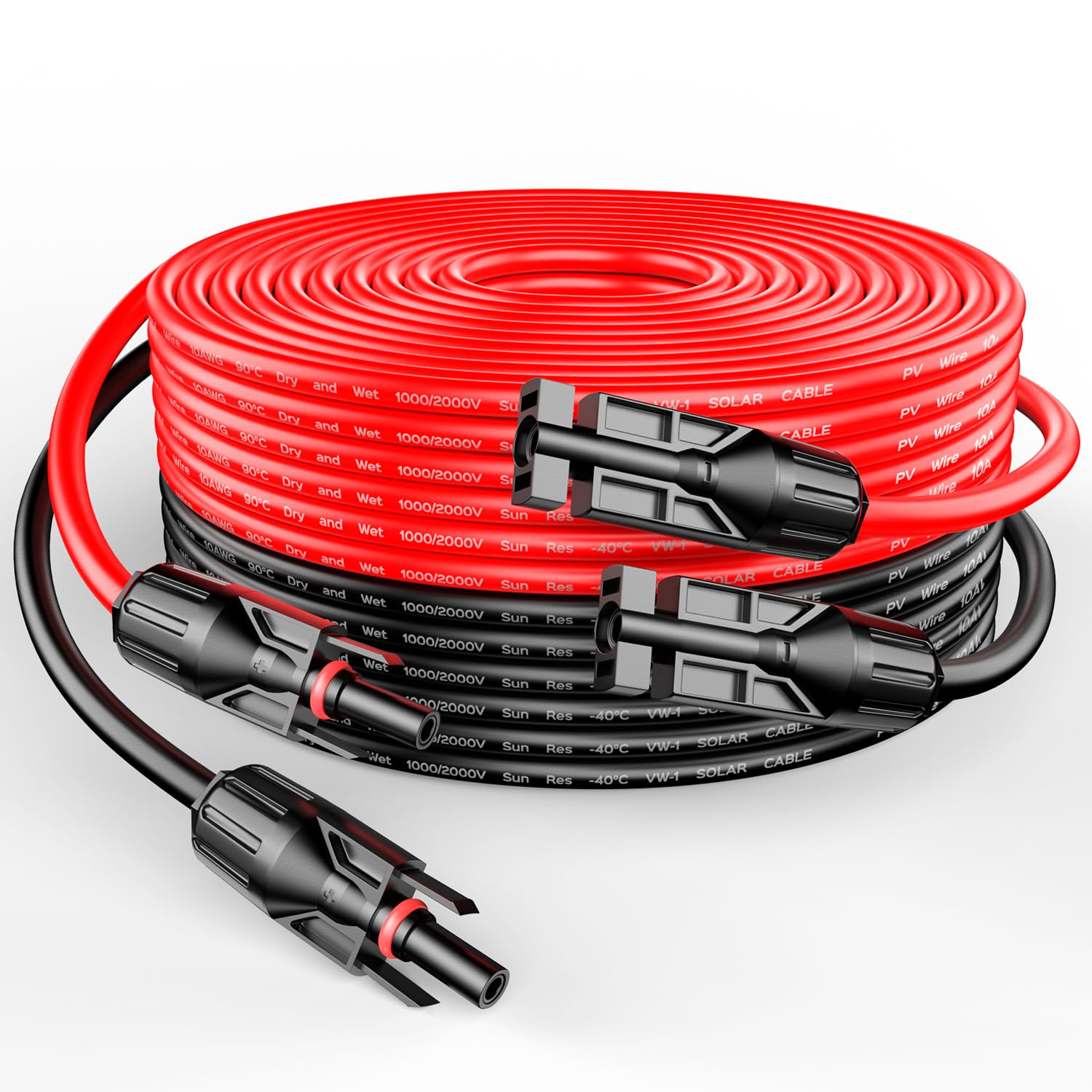 RICH SOLAR10 Gauge 10AWG One Pair 100 Feet Red + 100 Feet Black Solar Panel Extension Cable Wire with Female and Male Connectors (100FT 10AWG)