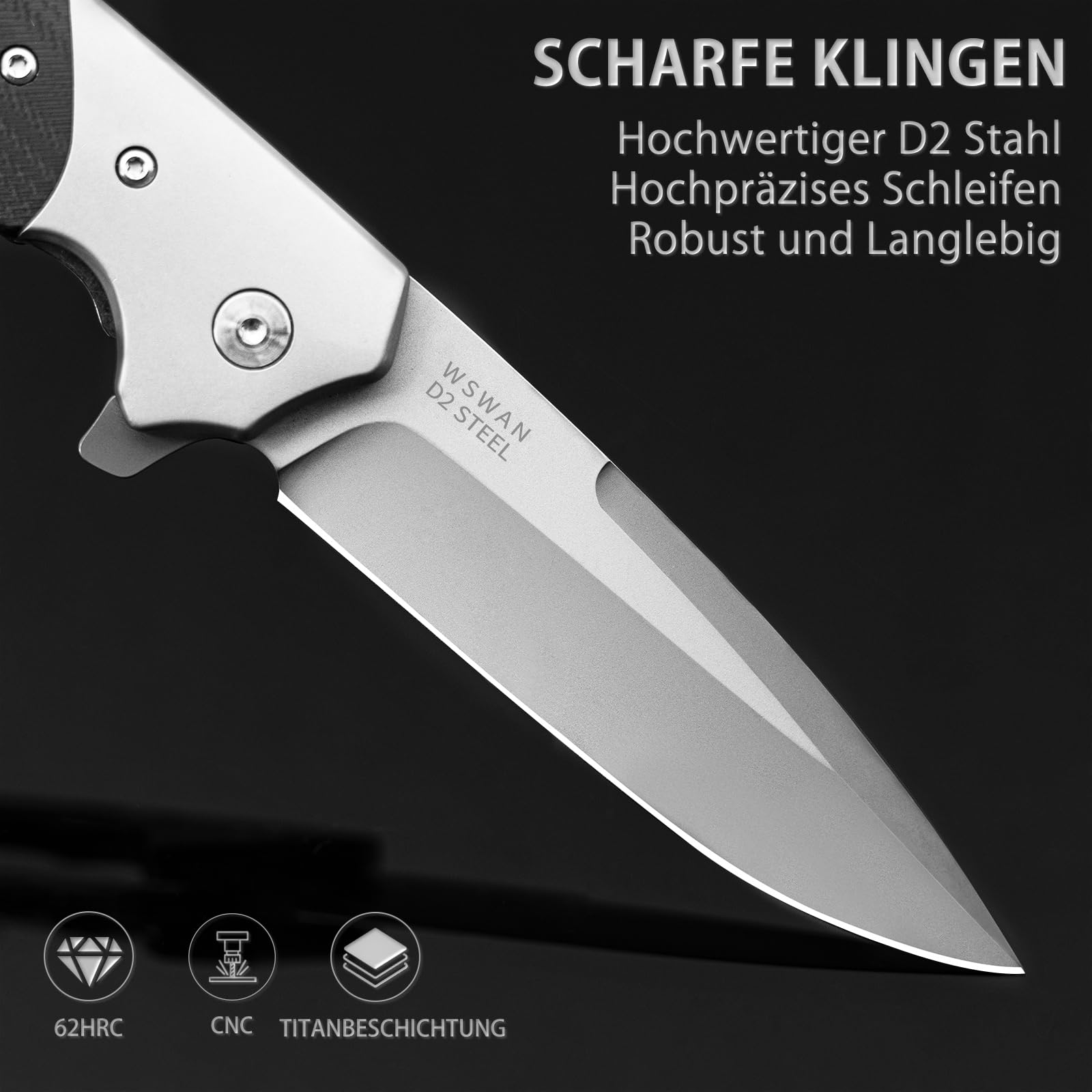 NedFoss SWAN couteau pliant, clip ceinture couteau, d2 acier couteau survie, couteau de poche, couteau de sauvetag, Idéal pour la survie, les cadeaux