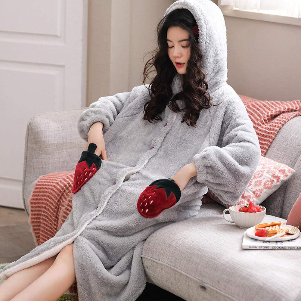 Accappatoio da Donna in Felpa di Peluche, soffice Accappatoio Invernale, Camicia da Notte in Pile di Corallo, Accappatoio Caldo e Spesso