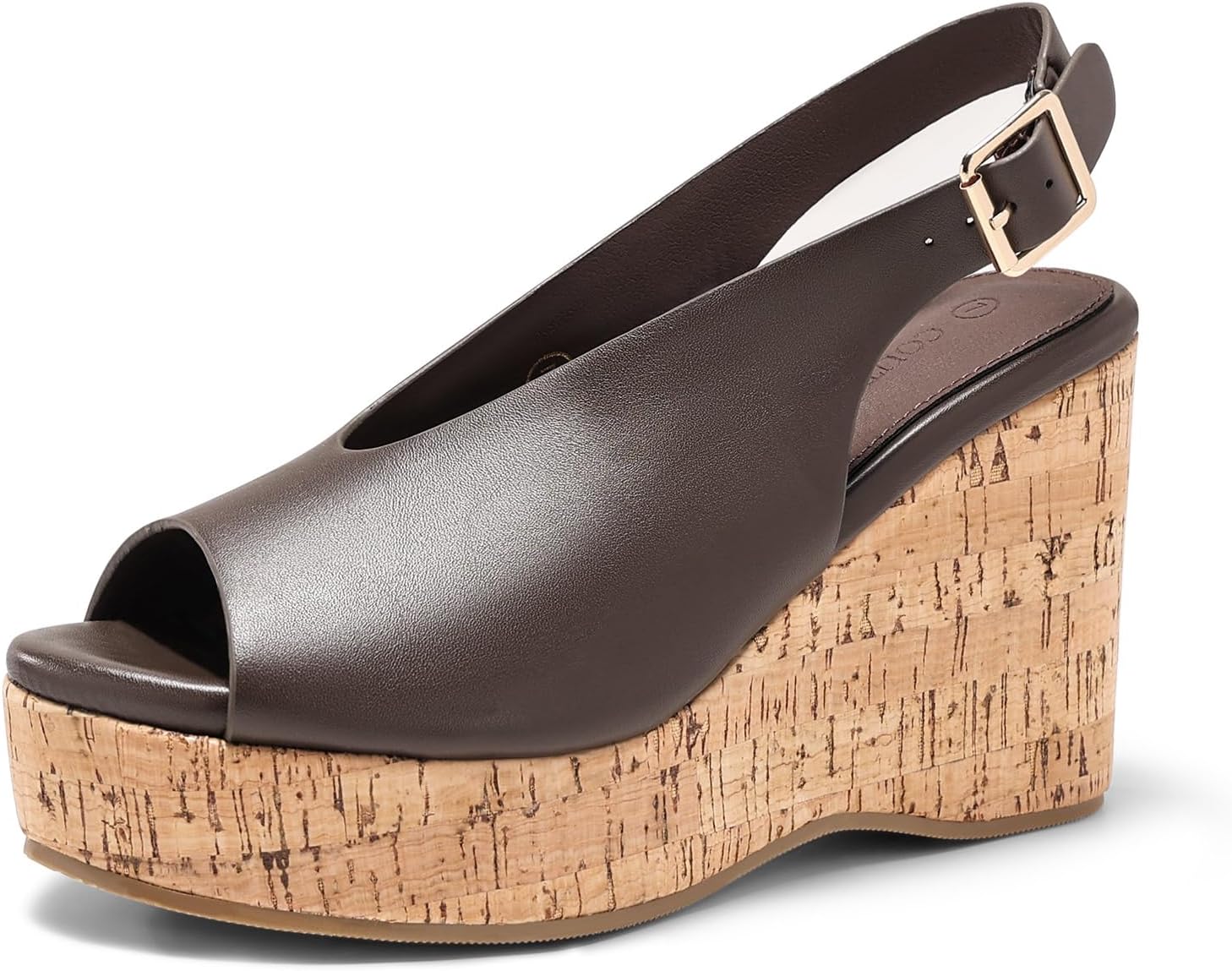 Coutgo Womens Platform Wedge Sandals Open Peep Toe Slingback Cork High Heels Summer Beach Shoes