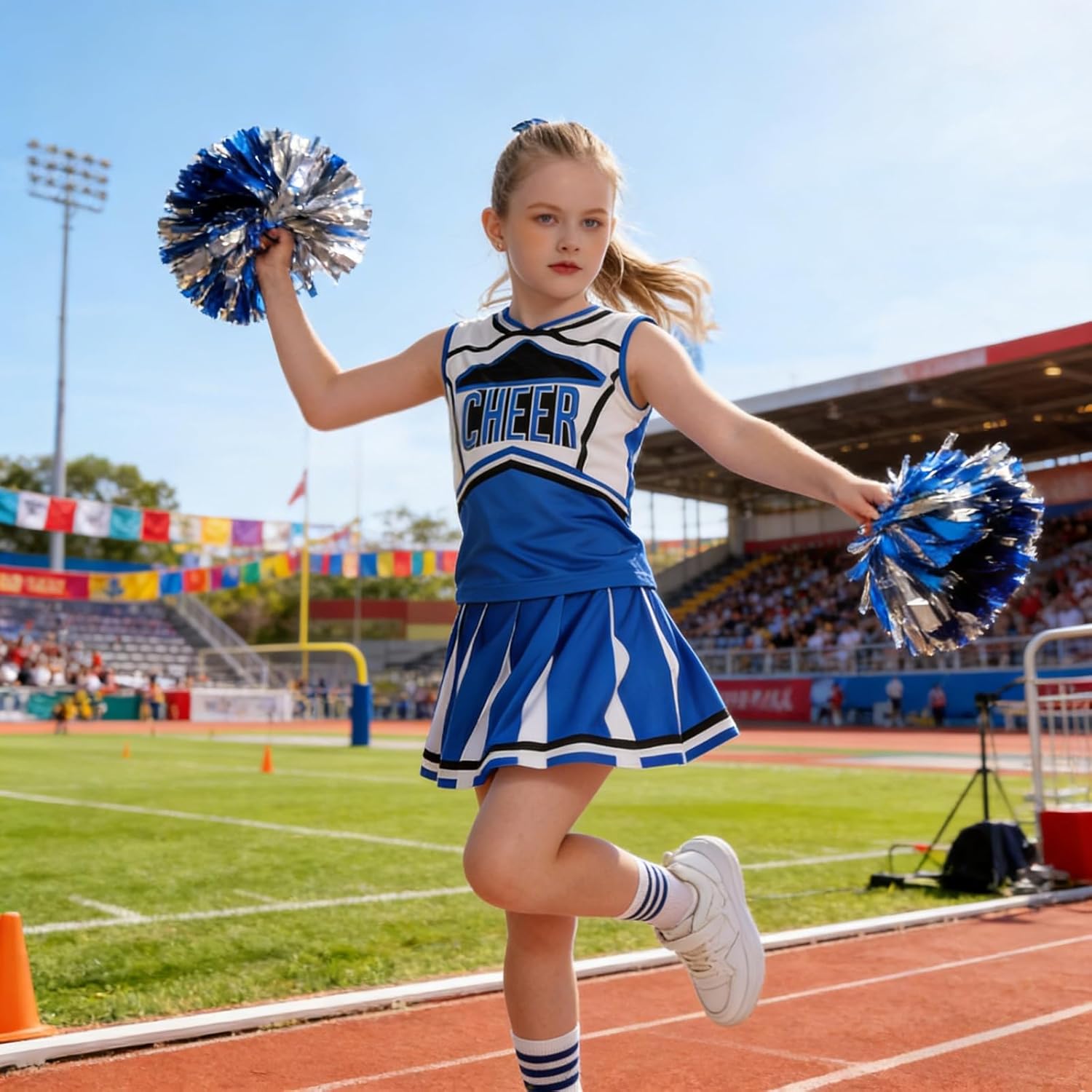yolsun Cheerleader Costume for Girls Cheerleading Kids Dress up Halloween Cute Uniform High School Cheer leader Outfit - Image 4