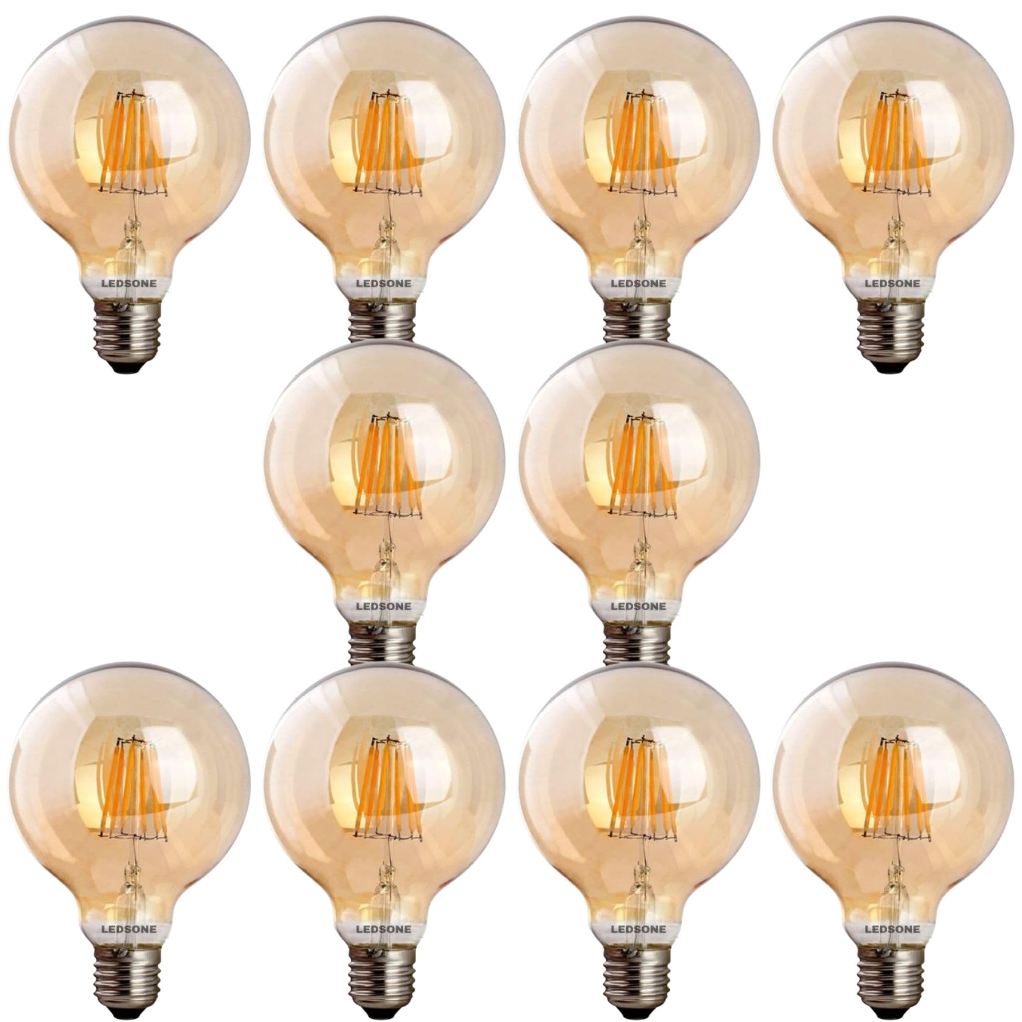 LEDSone Lampadina LED Edison dimmerabile 8W 450 lumen, forma globo G95, vetro trasparente, bianco caldo 2700K, luce di Natale, attacco standard E27 (10)