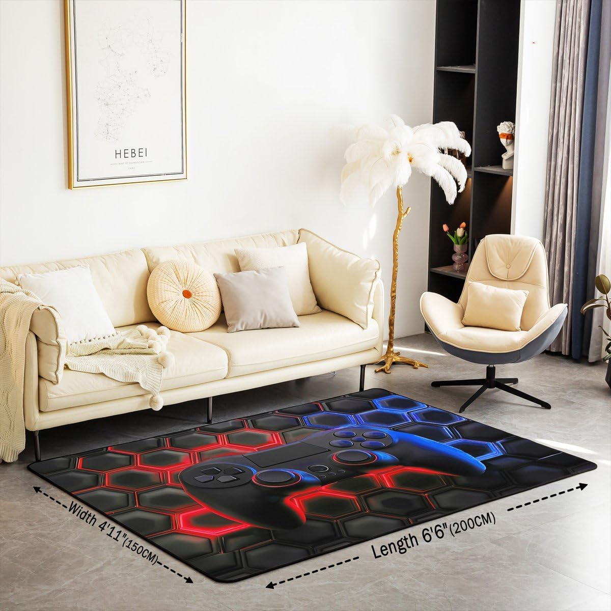 Erosebridal Game Console Rectangular Decorative Washable Rug for Boys Girls Kids,Space Universe Gaming Area Rug 5x7,Video Games Carpet,Game Room Decor Indoor Floor Mat Red Blue Honeycomb