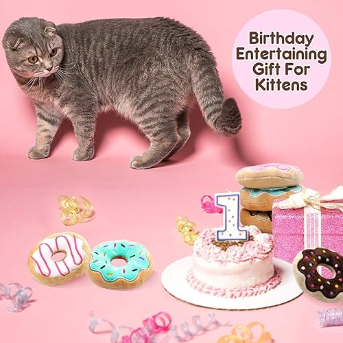 Miniatura 6 de CiyvoLyeen Paquete de 6 juguetes de dona y gato con hierba gatera, chirriante, chirriante, almohadas interactivas, molienda de dientes, juguetes de