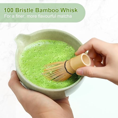 Miniatura 9 de Juego de té japonés de 5 piezas Matcha con boquilla, batidor, cuchara y tamizador, juego de té japonés de 5 piezas