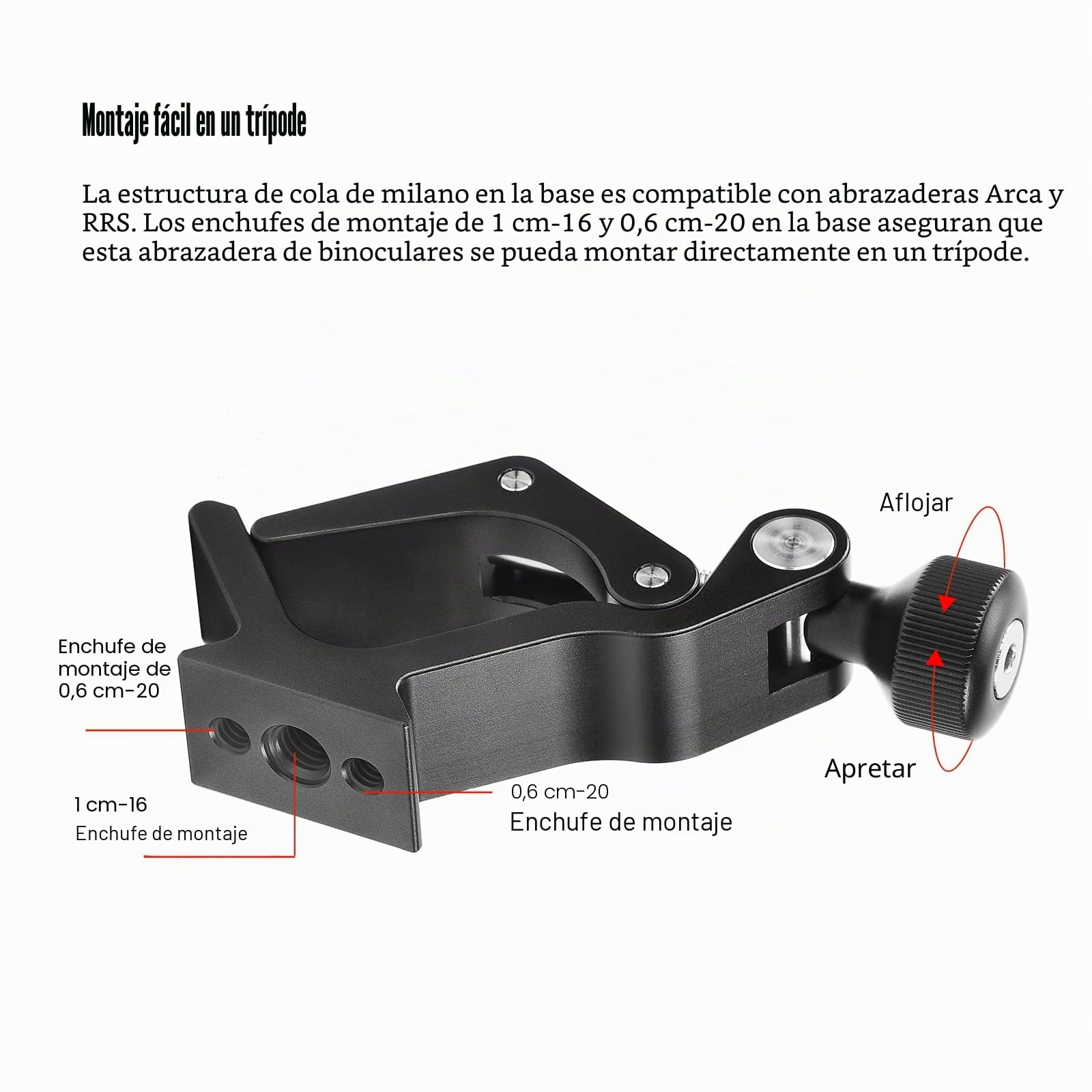 SUNWAYFOTO CC-09 - Adaptador Universal para prismáticos de trípode con Adaptador Arca Swiss, Compatible con Todos los trípodes 1/4 y 3/8