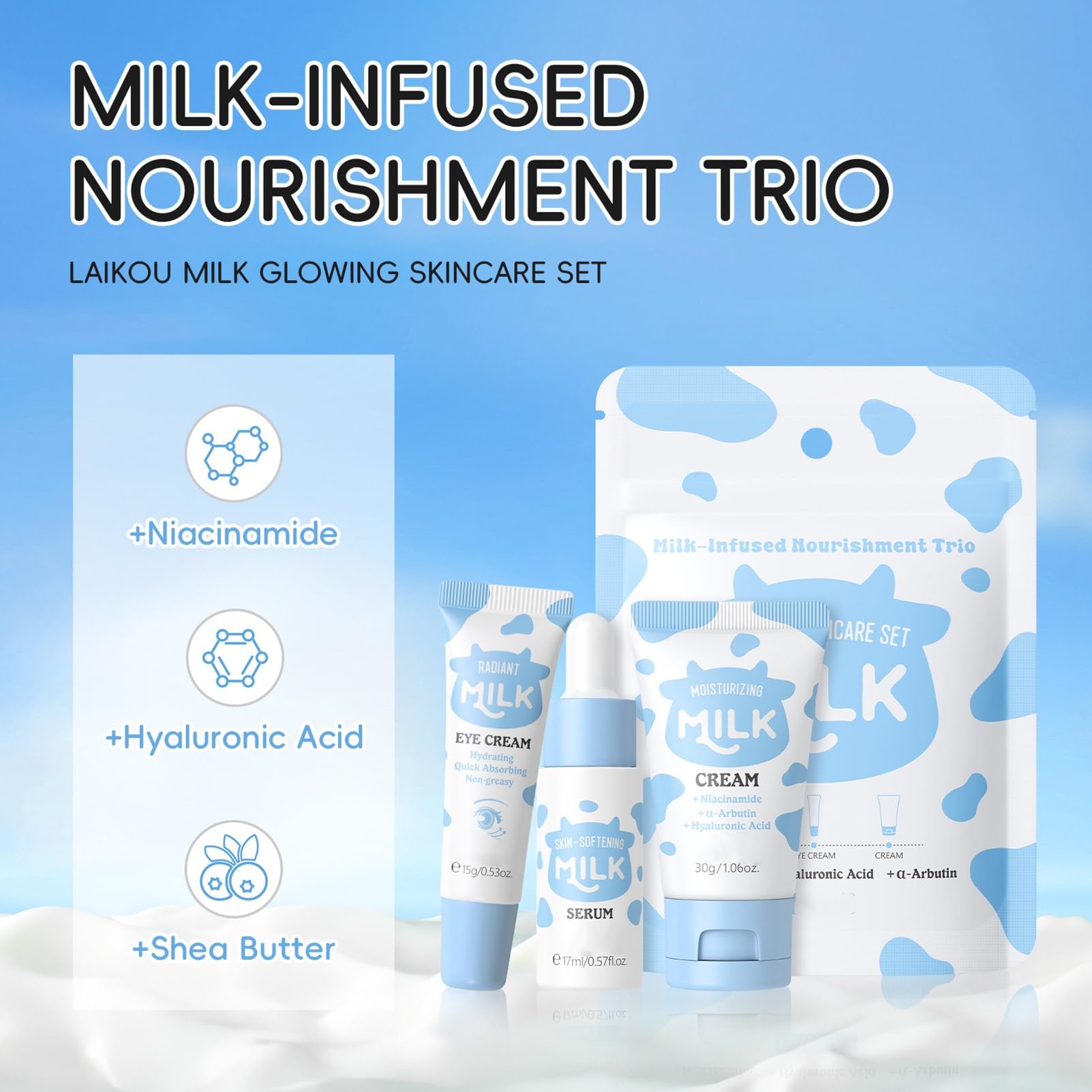 Milk Skin Care Sets & Kits, Milk Skincare Set, Valentine's Day Gifts, Facial Kits for Women,3PCS Travel Skincare Set - Image 4
